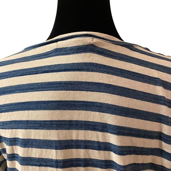 Gap V-Neck Blue and White Striped Top with 3/4 length sleeves and silver‎ accent - Picture 7 of 11